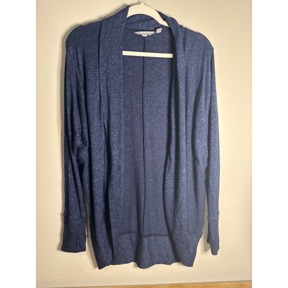 Athleta Navy Blue Heathered Knit Long Sleeve Cardigan Sweater Size S‎